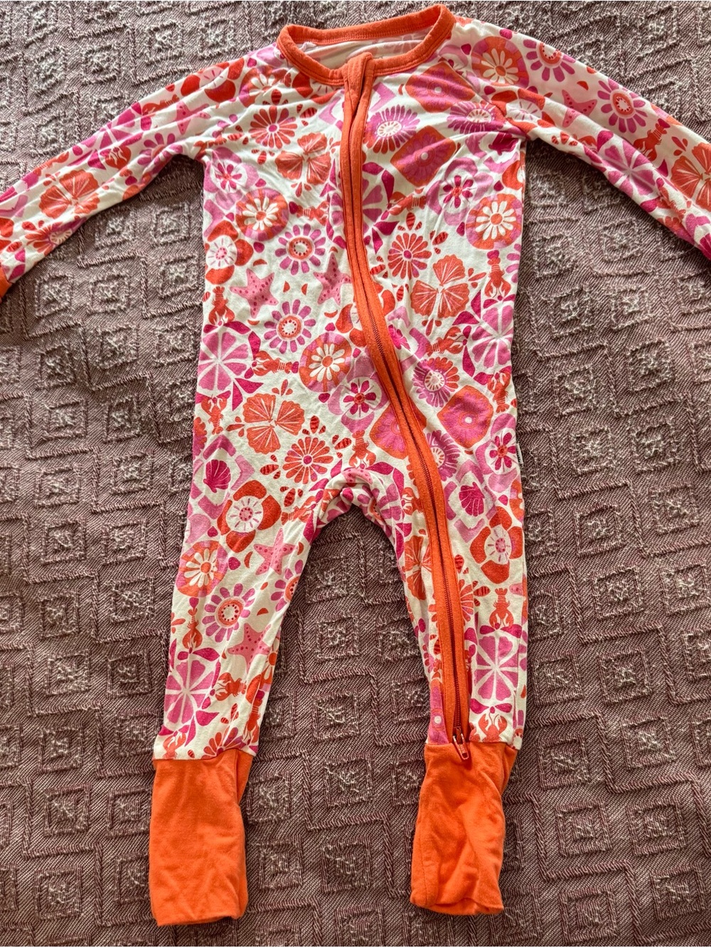 Little Sleepies Floral Zip One-Piece - Pink & Orange Size 3-6 Months